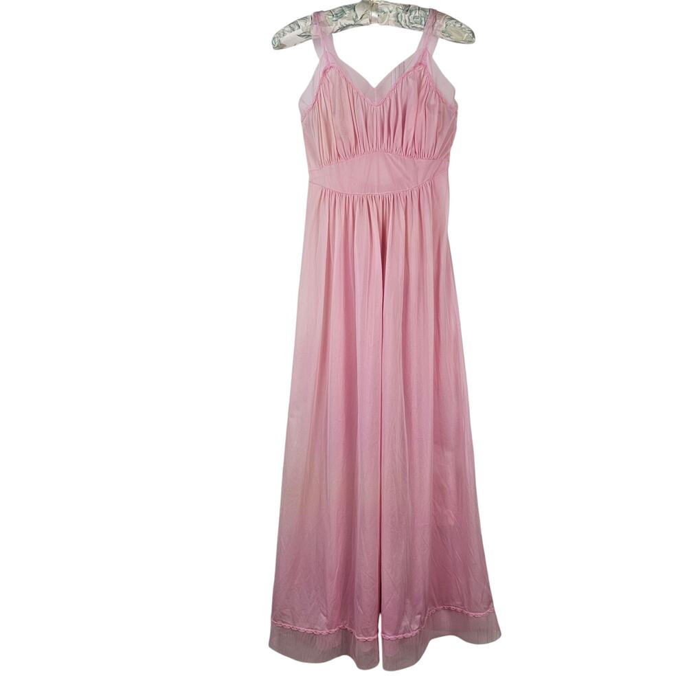 VTG 1960s long nightgown romantic sexy feminine cottage sheer siren XS Lavender